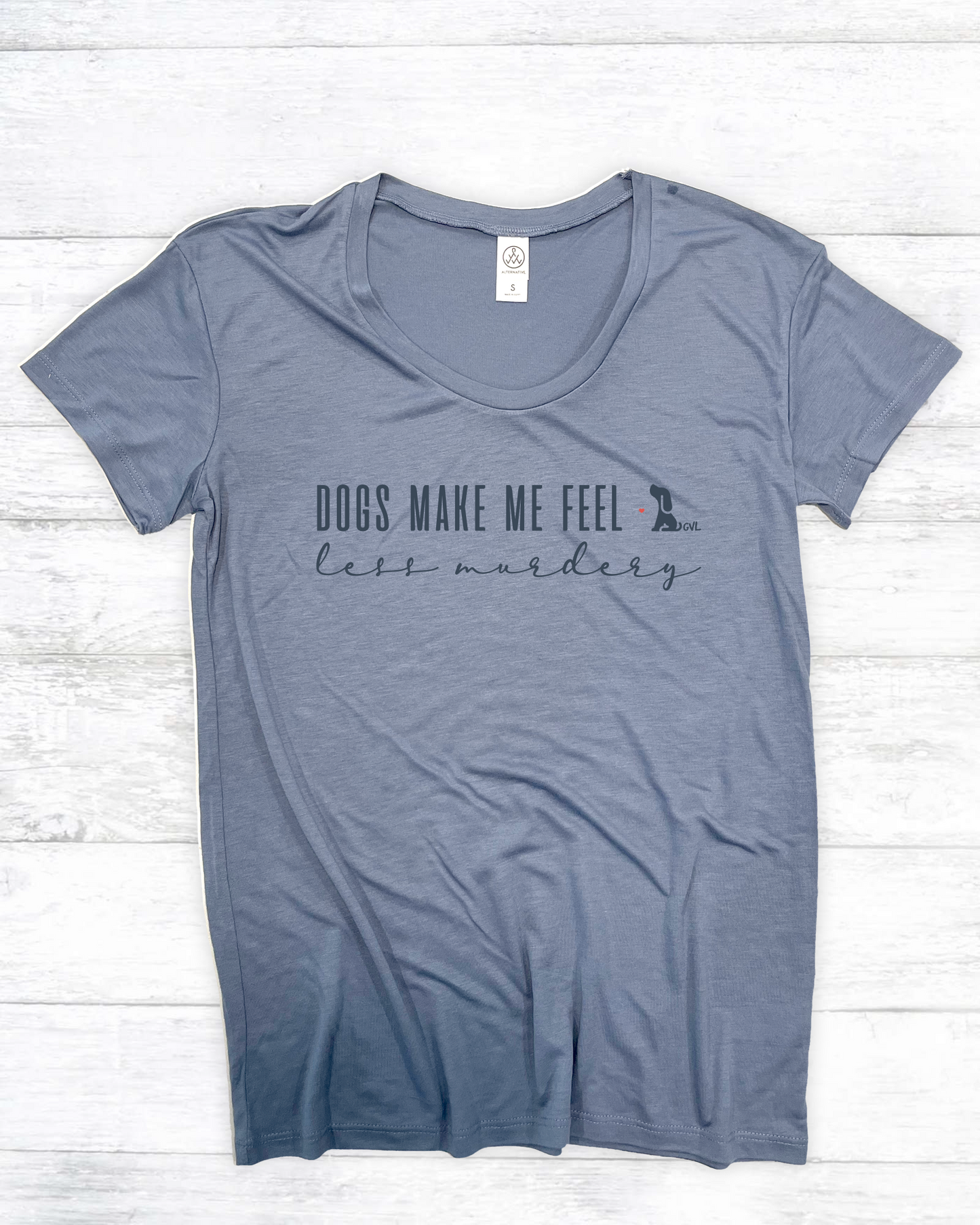 Women's "Dogs Make Me Less Murdery" Slinky Jersey Tee