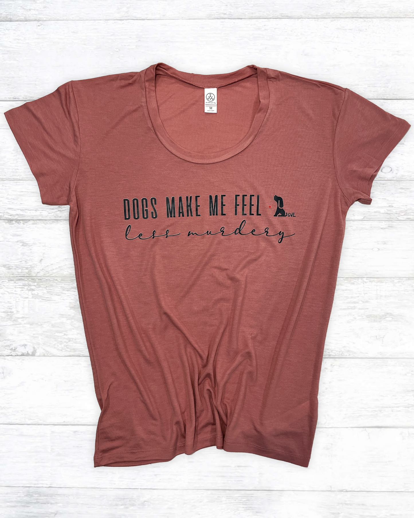 Women's "Dogs Make Me Less Murdery" Slinky Jersey Tee